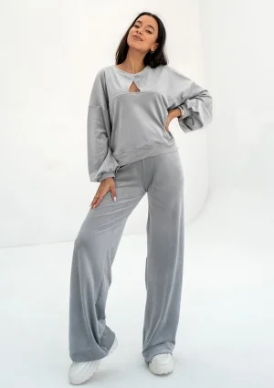 Delsy Velvet - Bluza velvet z wycięciem Misty Grey