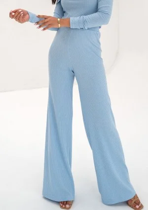 Silky - Spodnie z prążkowanej dzianiny Błękitne