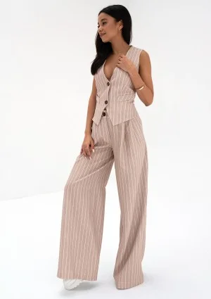 Mocca - Beige striped wide trousers