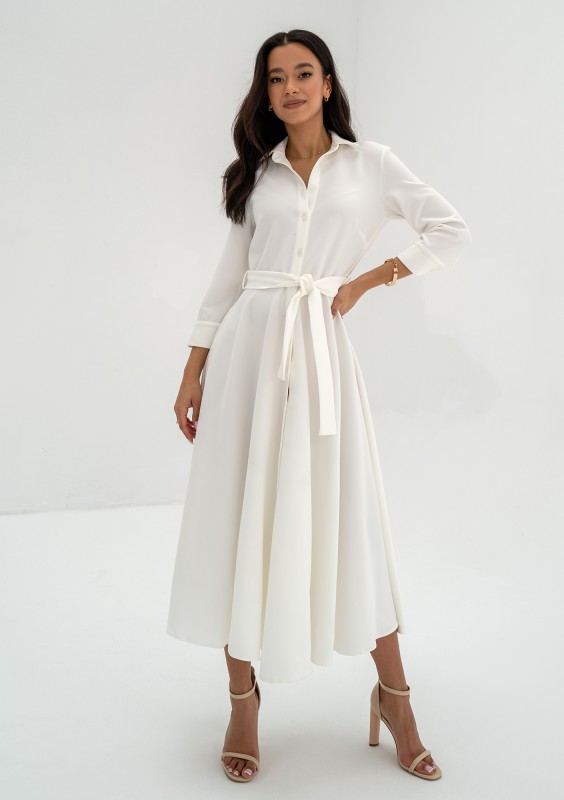 Melody - Ecru midi shirt dress