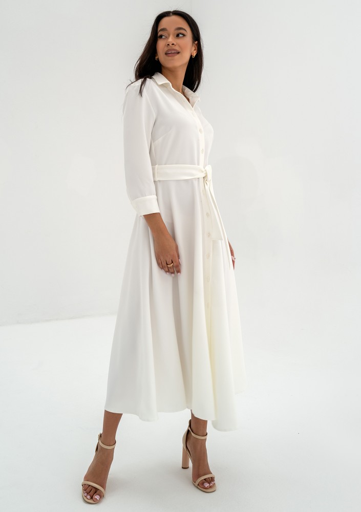 Melody - Ecru midi shirt dress