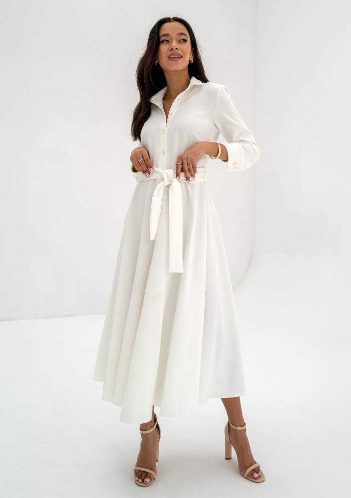 Melody - Ecru midi shirt dress