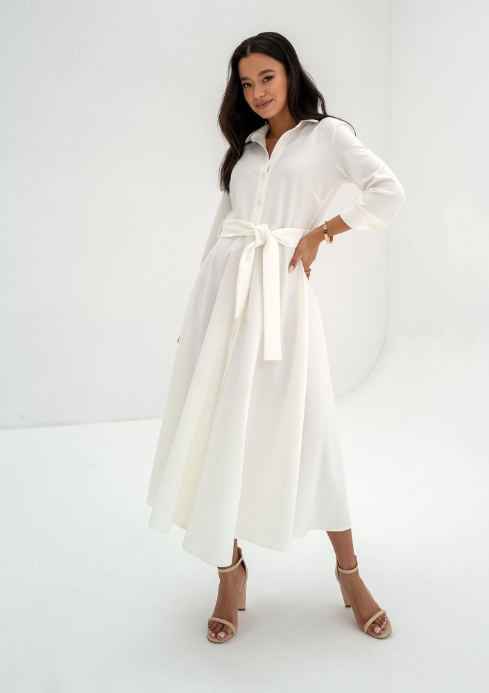 Melody - Ecru midi shirt dress