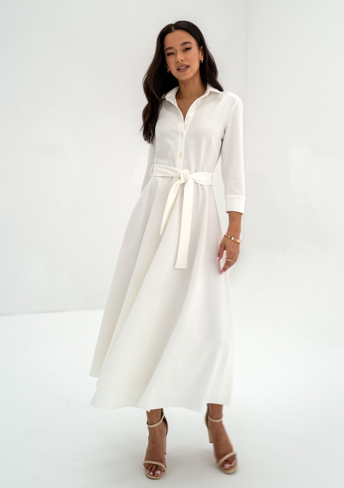 Melody - Ecru midi shirt dress