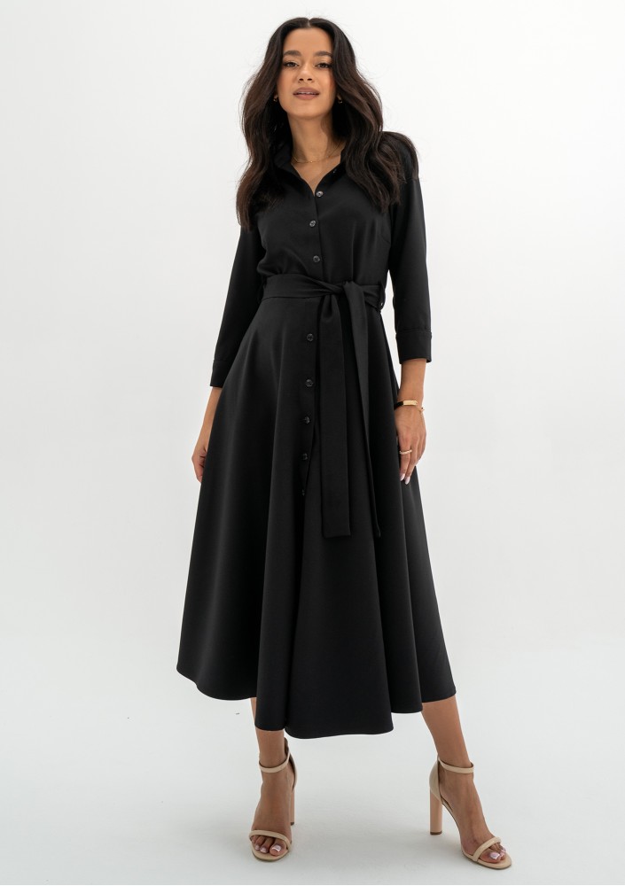 Melody - Black midi shirt dress