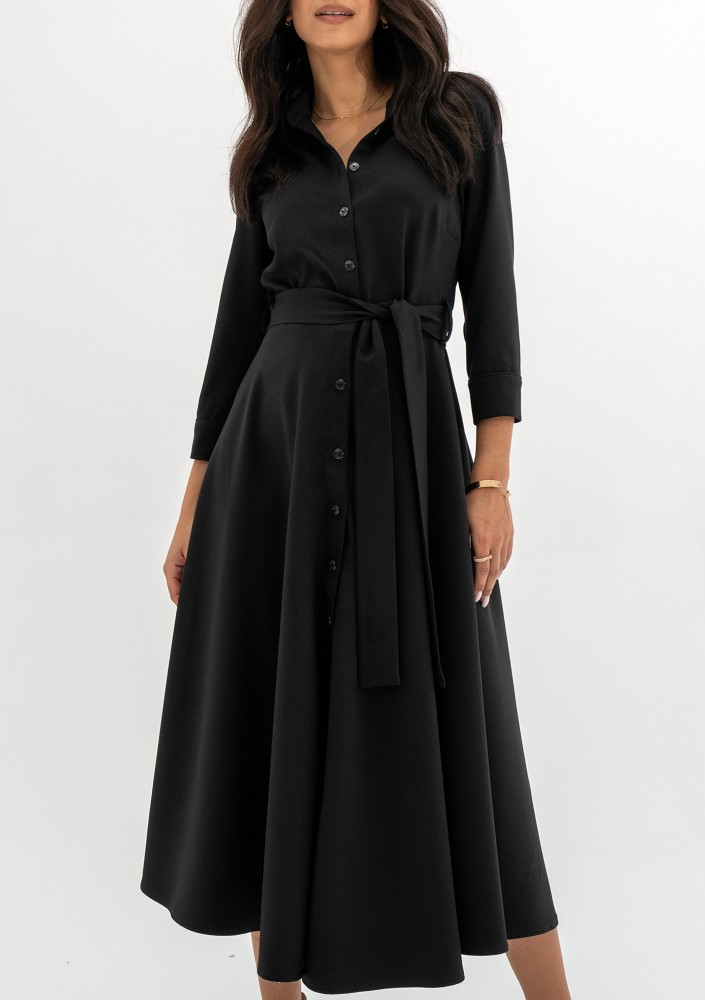 Melody - Black midi shirt dress