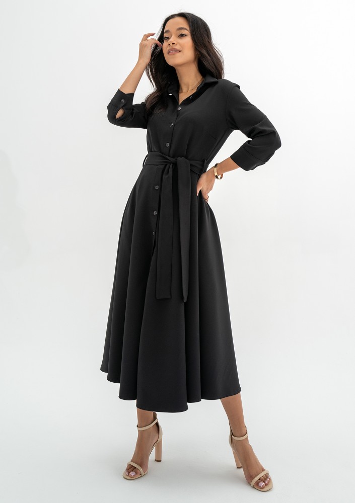 Melody - Black midi shirt dress