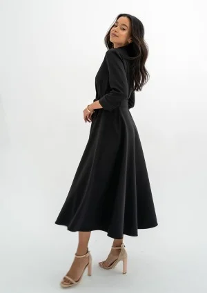 Melody - Koszulowa sukienka midi z wiązaniem Czarna