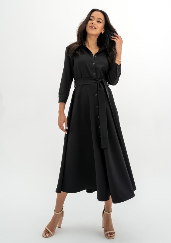 Melody - Black midi shirt dress