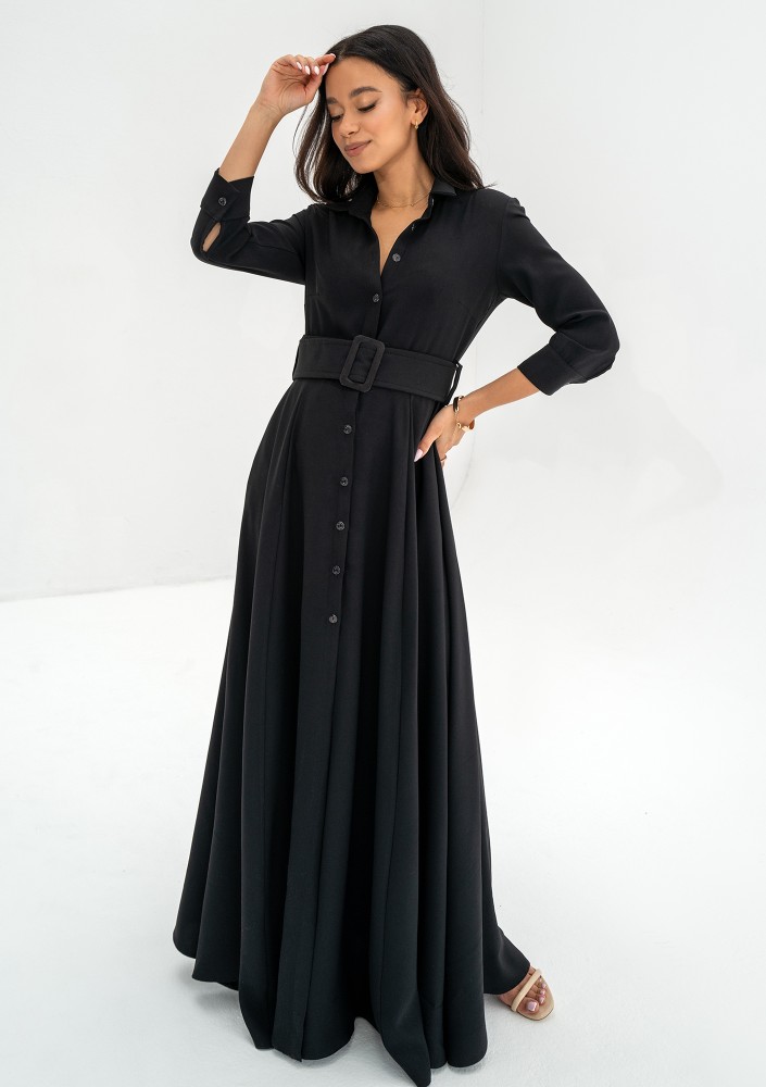 Sofia - Black maxi shirt dress