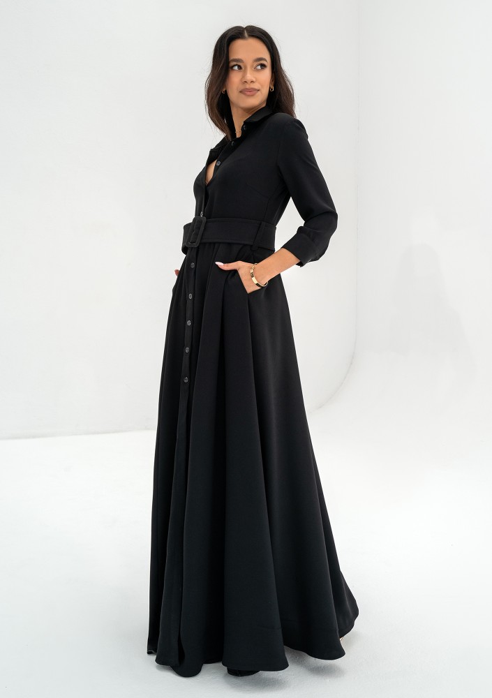 Sofia - Black maxi shirt dress