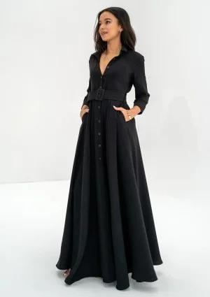 Sofia - Black maxi shirt dress