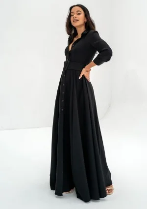 Sofia - Black maxi shirt dress