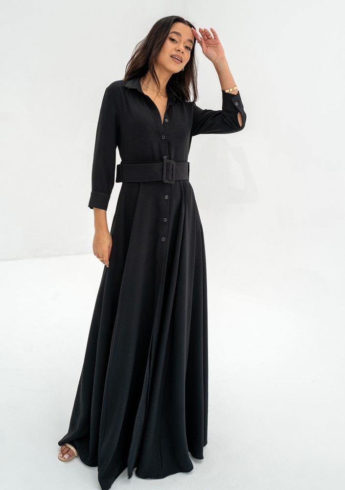 Sofia - Black maxi shirt dress