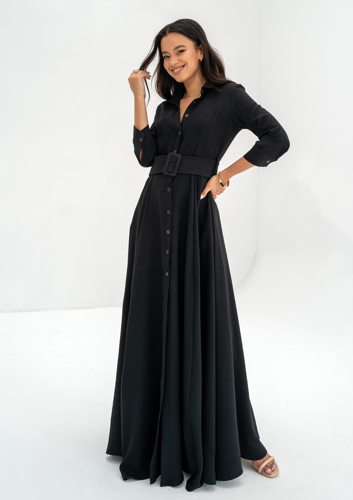 Sofia - Black maxi shirt dress