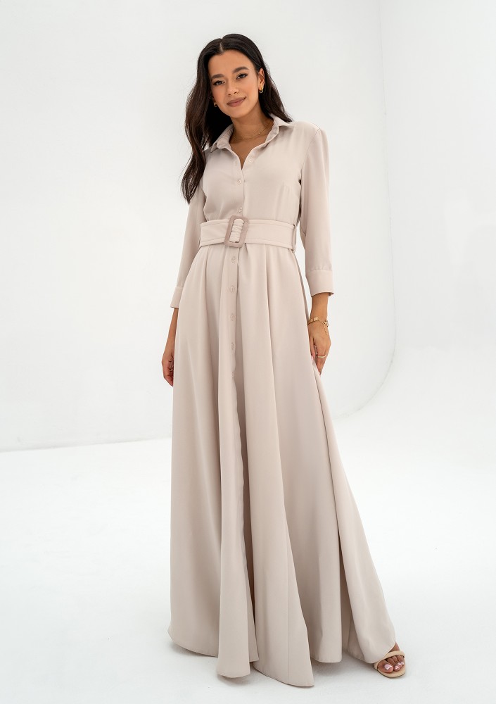Sofia - Beige maxi shirt dress