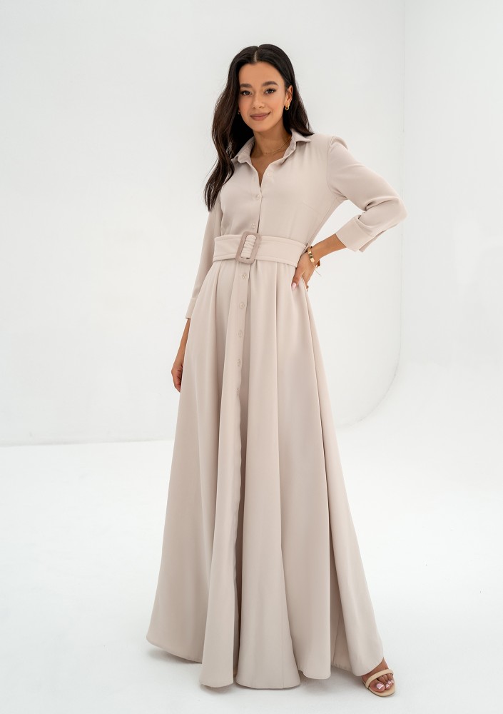 Sofia - Beige maxi shirt dress