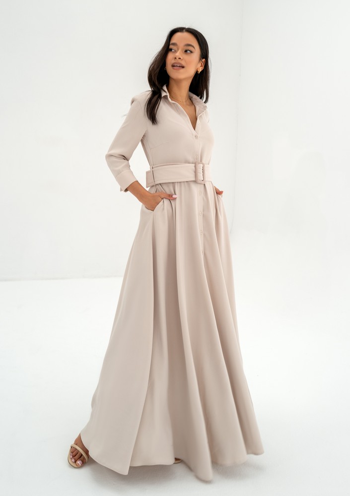Sofia - Beige maxi shirt dress