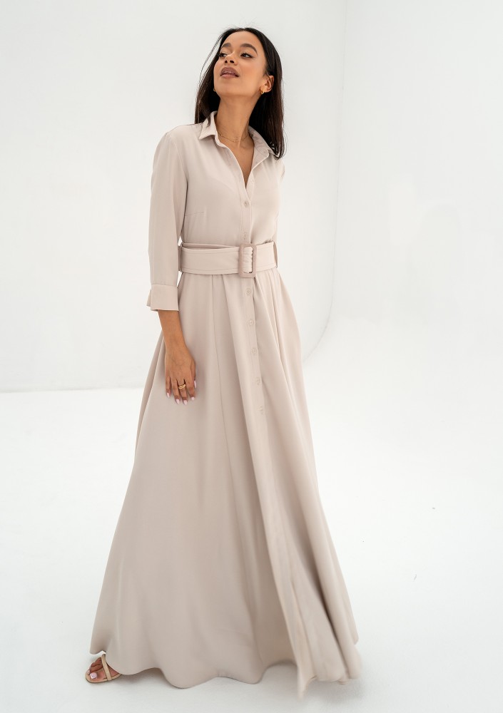 Sofia - Beige maxi shirt dress