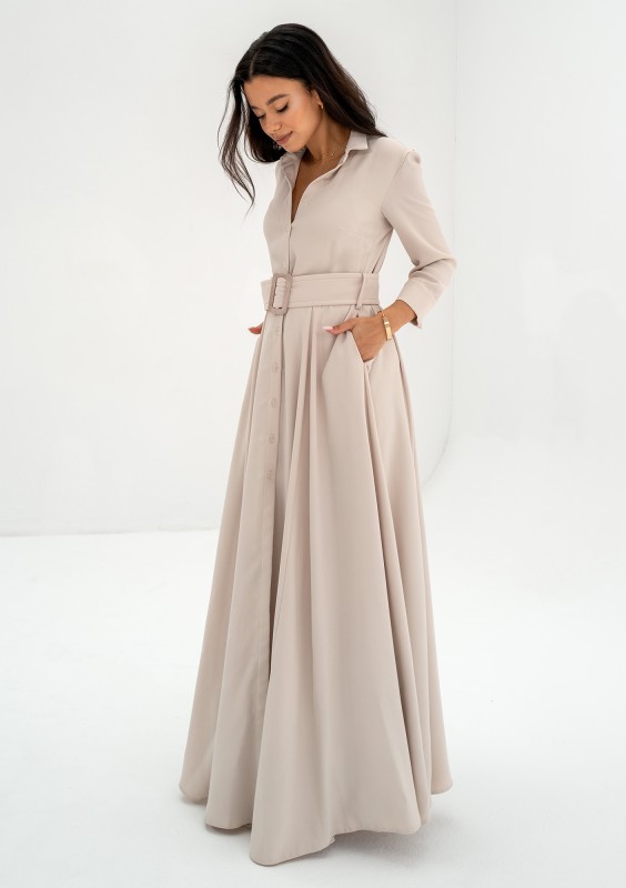 Sofia - Beige maxi shirt dress
