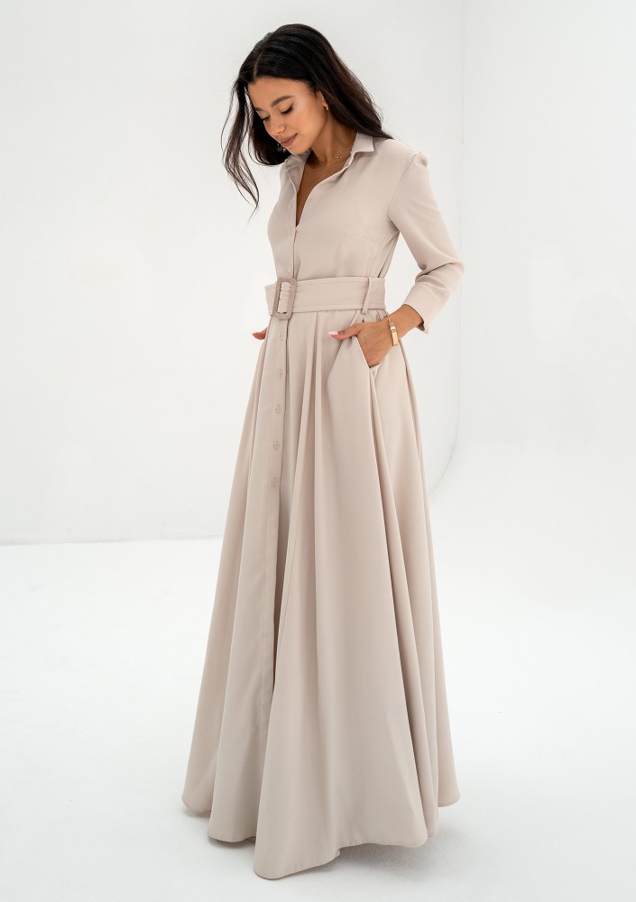 Sofia - Beige maxi shirt dress