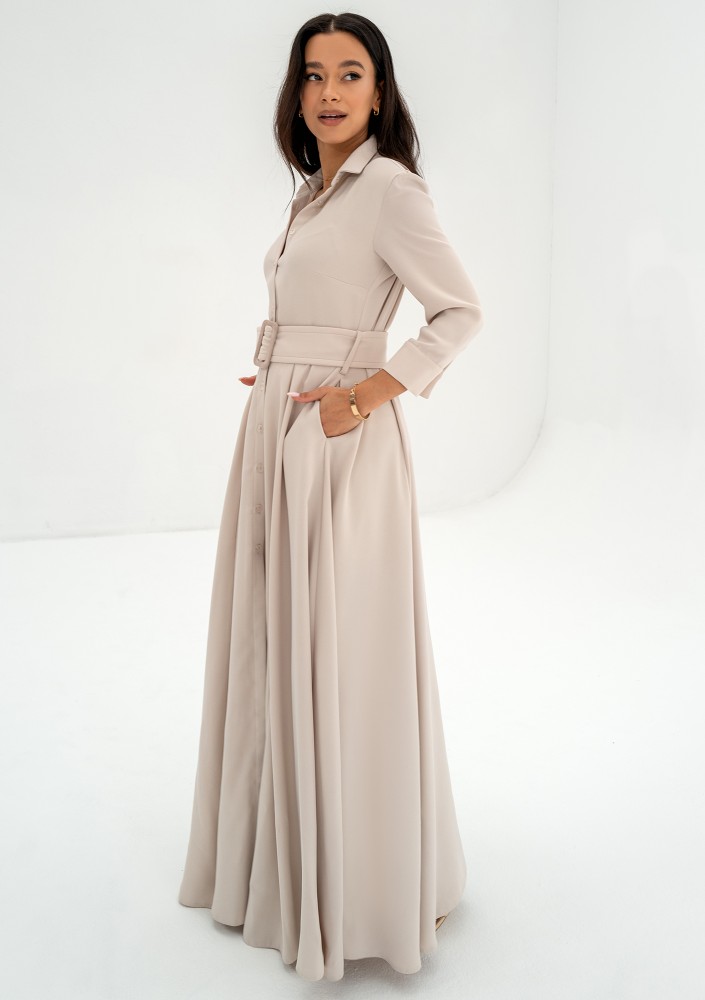 Sofia - Beige maxi shirt dress