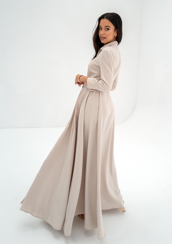 Sofia - Beige maxi shirt dress