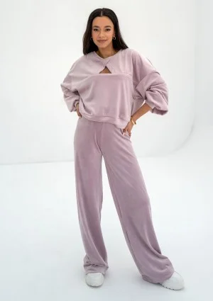 Delsy Velvet - Bluza velvet z wycięciem Lilac Pink