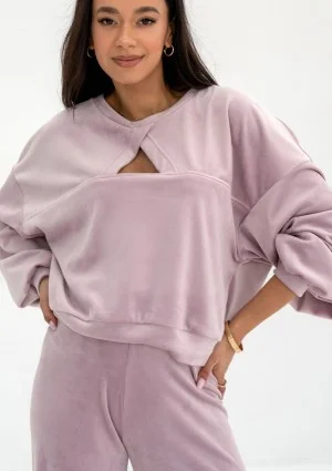 Delsy Velvet - Bluza velvet z wycięciem Lilac Pink