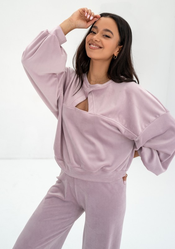 Delsy Velvet - Lilac pink velvet sweatshirt