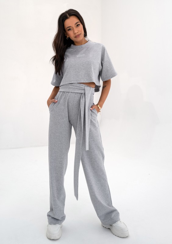 Sky - Melange grey wide pants