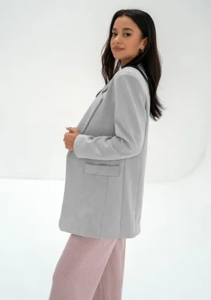 Zura - Marynarka damska z imitacji zamszu oversize Szara