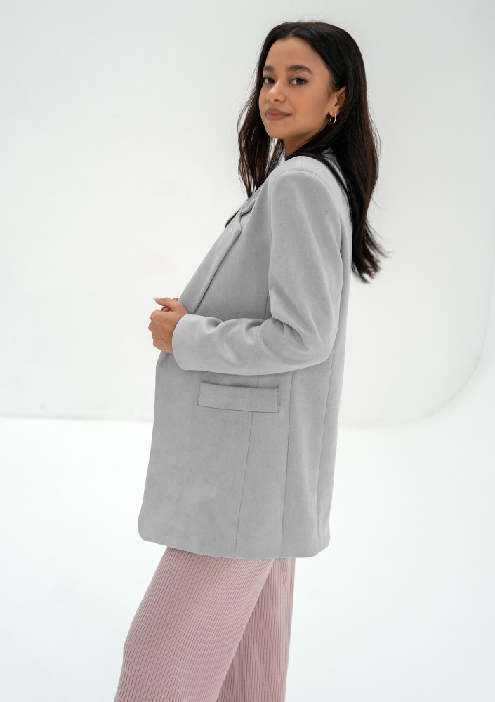 Zura - Grey oversized faux suede blazer