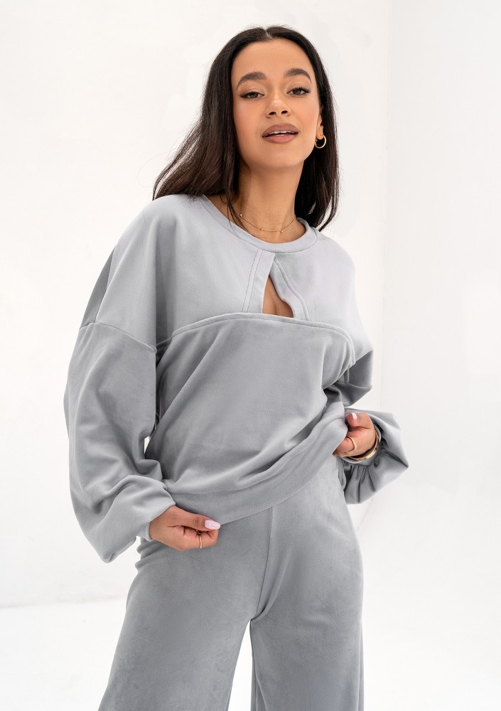 Delsy Velvet - Misty grey velvet sweatshirt