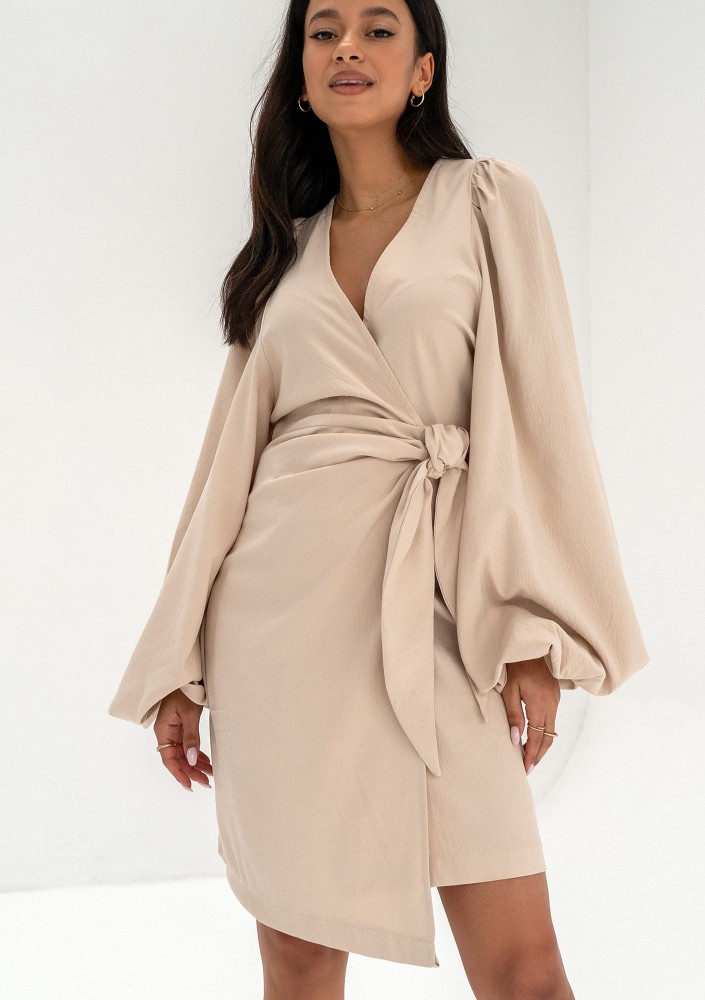 Tilly - Beige wrap dress