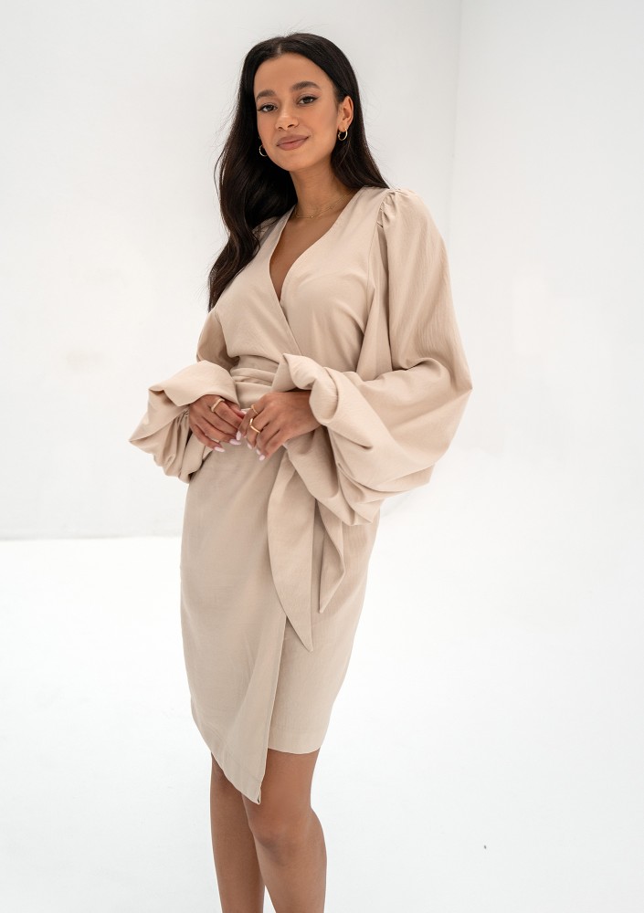 Tilly - Beige wrap dress