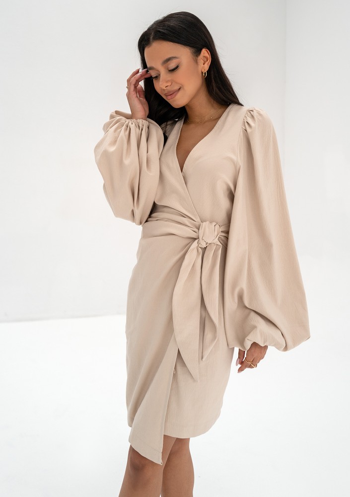 Tilly - Beige wrap dress