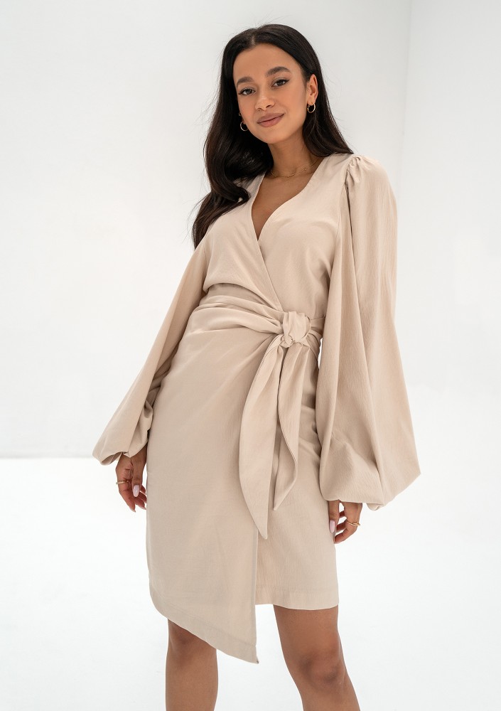 Tilly - Beige wrap dress