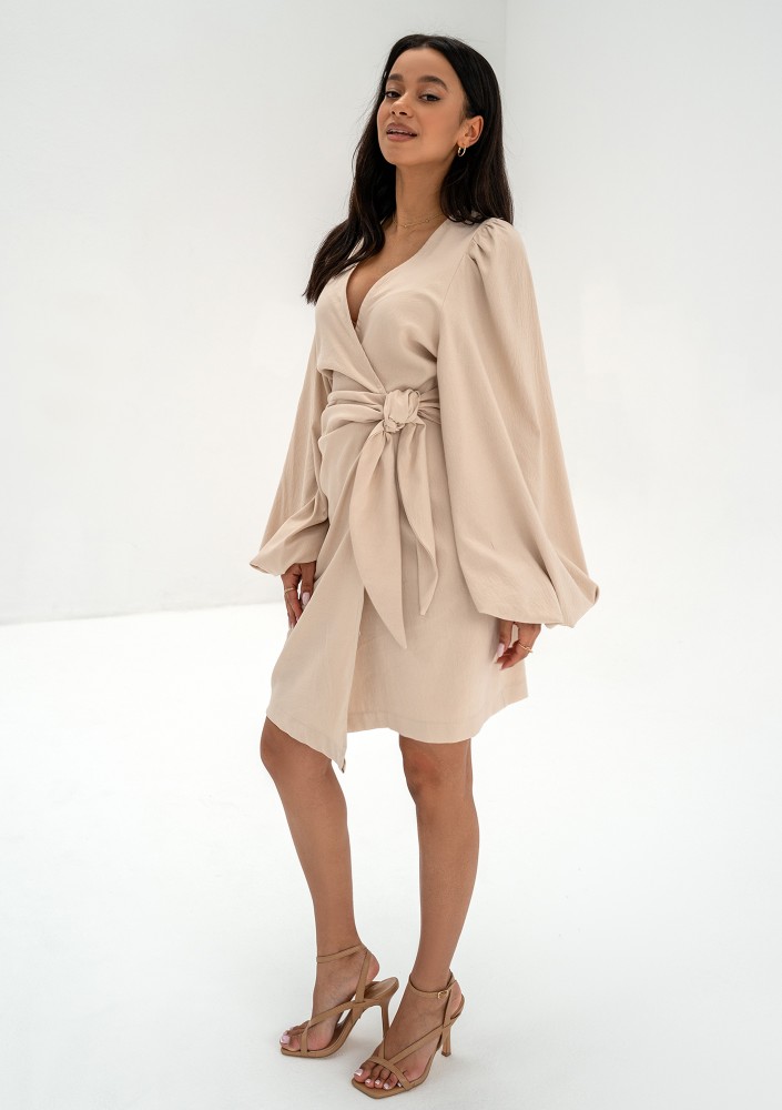 Tilly - Beige wrap dress