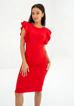 Keyana - Dopasowana sukienka midi z falbankami Czerwona