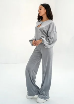 Delsy Velvet - Misty grey velvet sweatpants