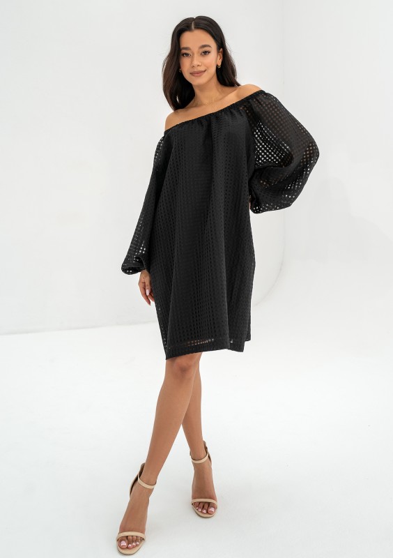 Meggie - Black openwork mini dress