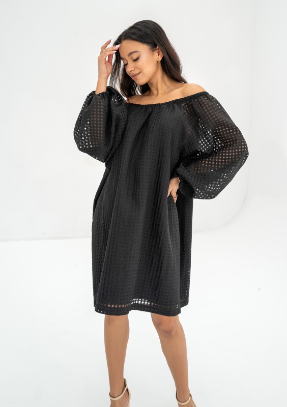 Meggie - Black openwork mini dress