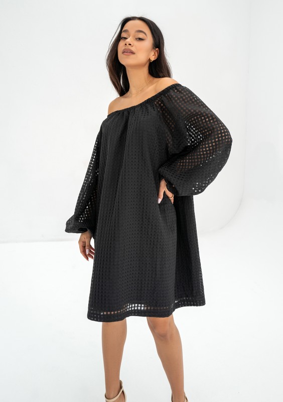 Meggie - Black openwork mini dress