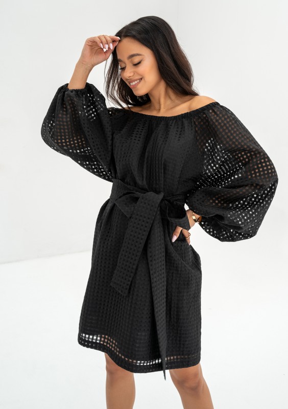 Meggie - Black openwork mini dress