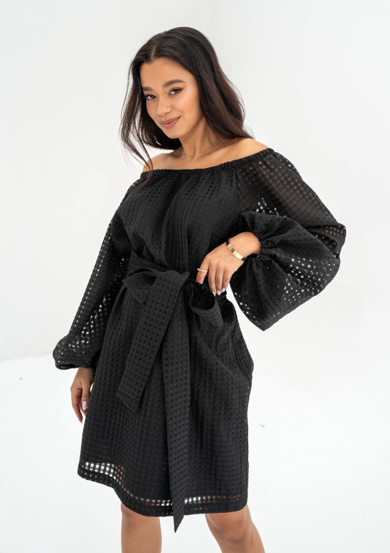 Meggie - Black openwork mini dress