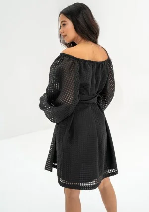 Meggie - Black openwork mini dress