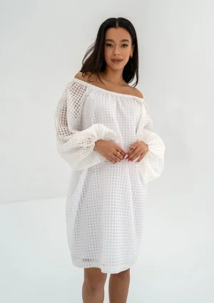 Meggie - White openwork mini dress