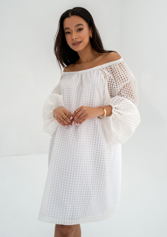 Meggie - White openwork mini dress