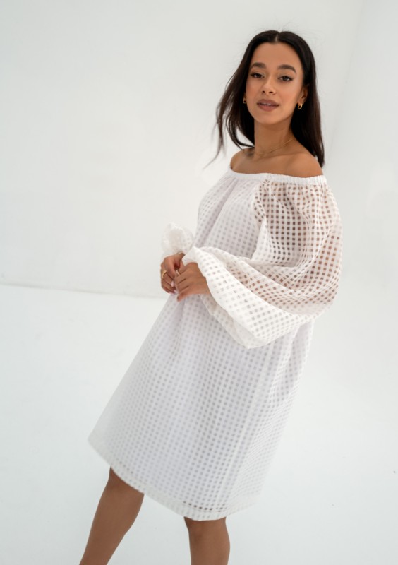 Meggie - White openwork mini dress